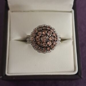 Natural Andalusite & Natural White Zircon Cluster Style Ring